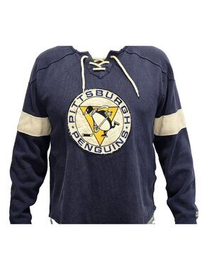CCM Pittsburgh Penguins Lace-Up Pullover Sweatshirt Blue Vintage Size 4XL